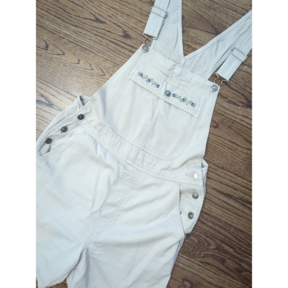 Vintage Cherokee‎ Sz S  Khaki Shortalls Flower Embroidery 90s Y2K Indie Festival